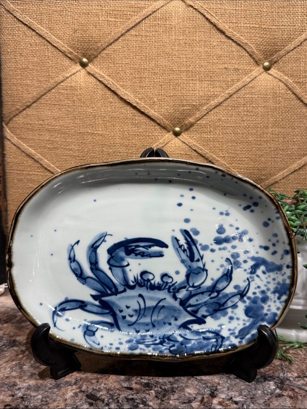 Blue Crab Ceramic Serving Plate - Coastal Home